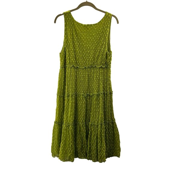 Green Madison Textured Sleeveless Tiered V-Neck Dress Womens Size L Babydoll - Picture 7 of 9